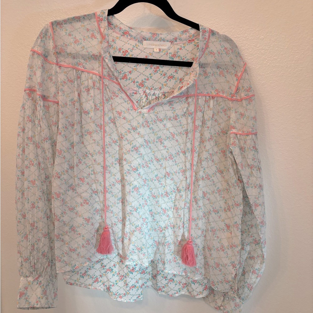 LoveShackFancy Sheer Floral Blouse